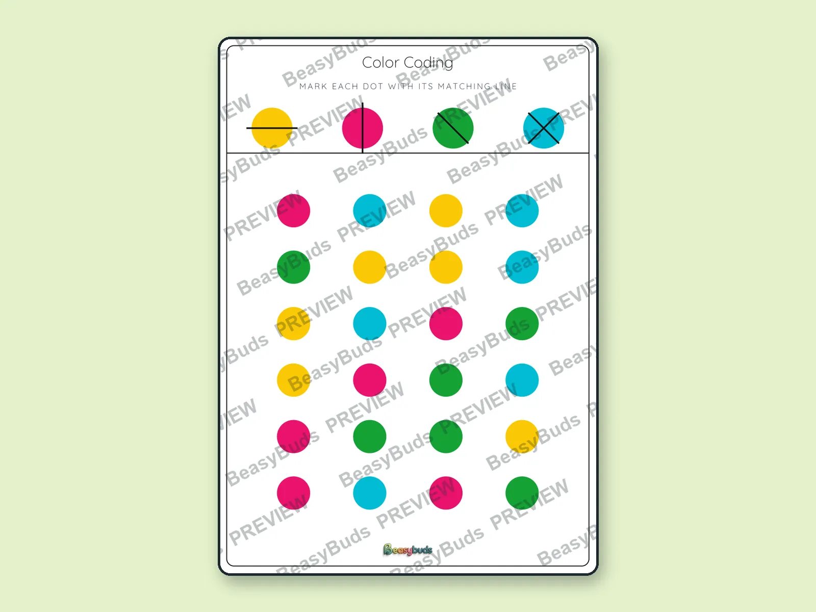 Colour Coding: Mark the Dots: BeasyBuds A4 activity sheet preview