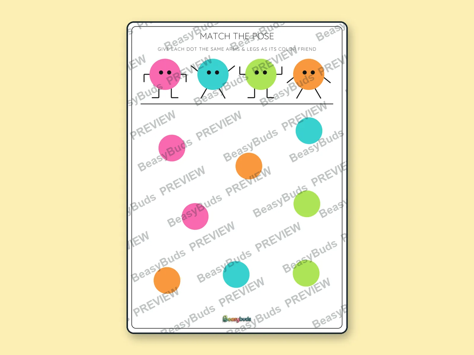 Colour Dot Friends: BeasyBuds A4 activity sheet preview