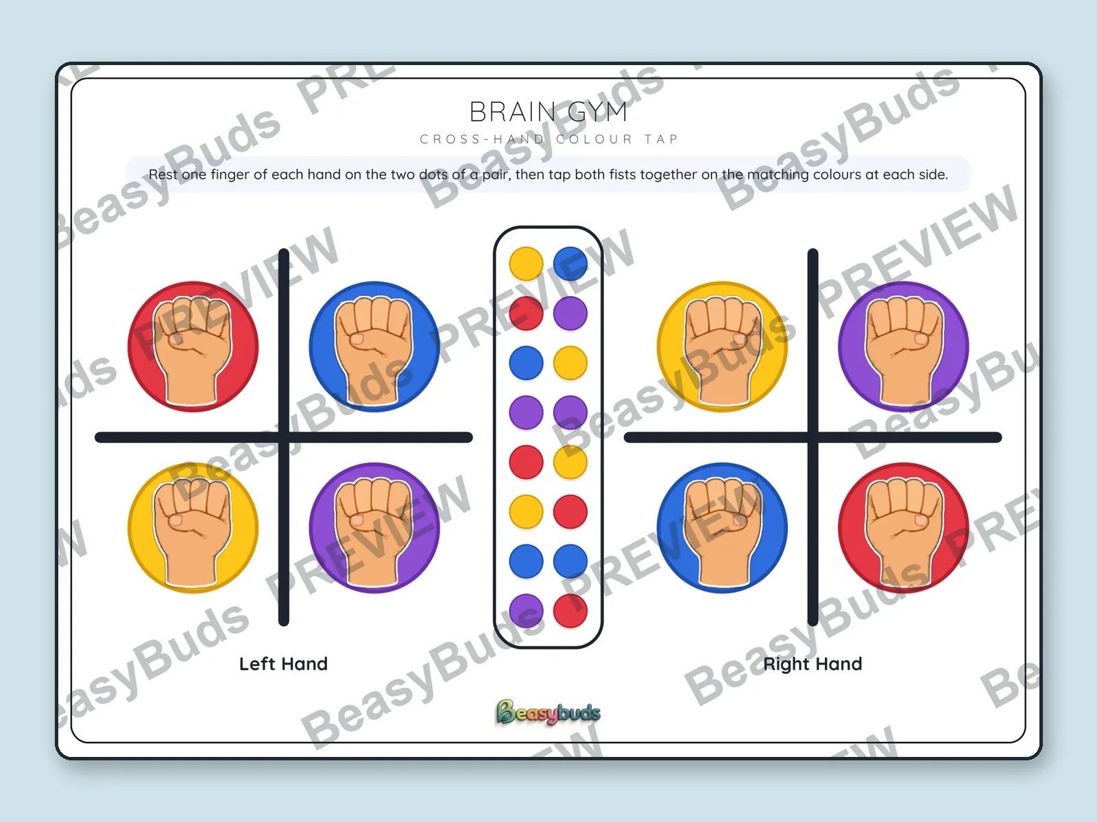 Cross-Hand Colour Tap: BeasyBuds A3 activity sheet preview