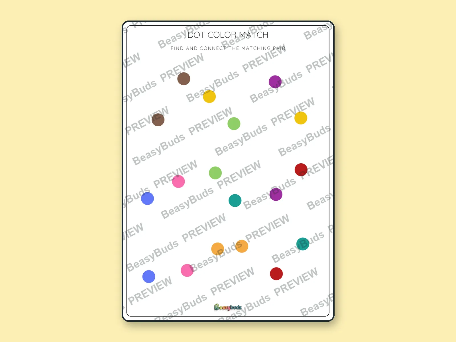 Dot Colour Match: BeasyBuds A4 activity sheet preview