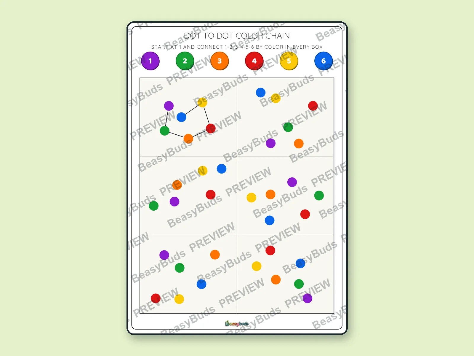 Dot-to-Dot Colour Chain: BeasyBuds A4 activity sheet preview