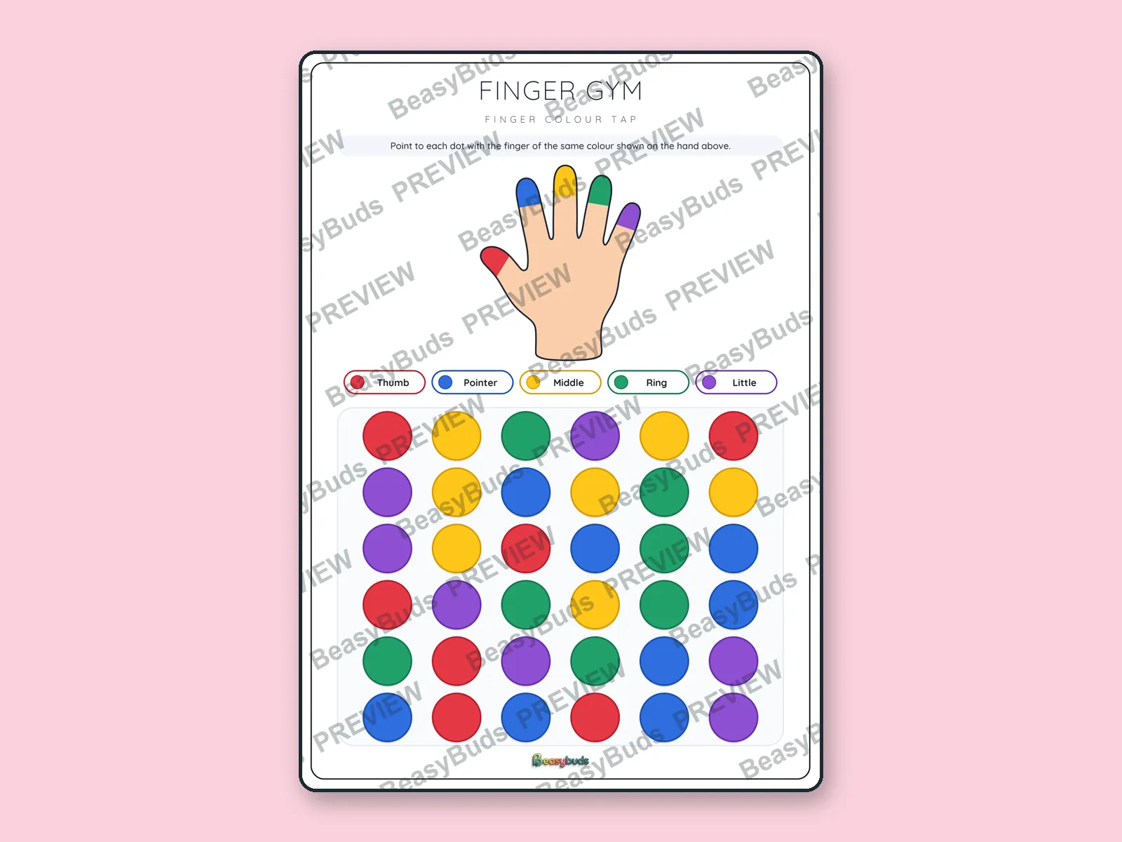 Finger Colour Tap: BeasyBuds A3 activity sheet preview