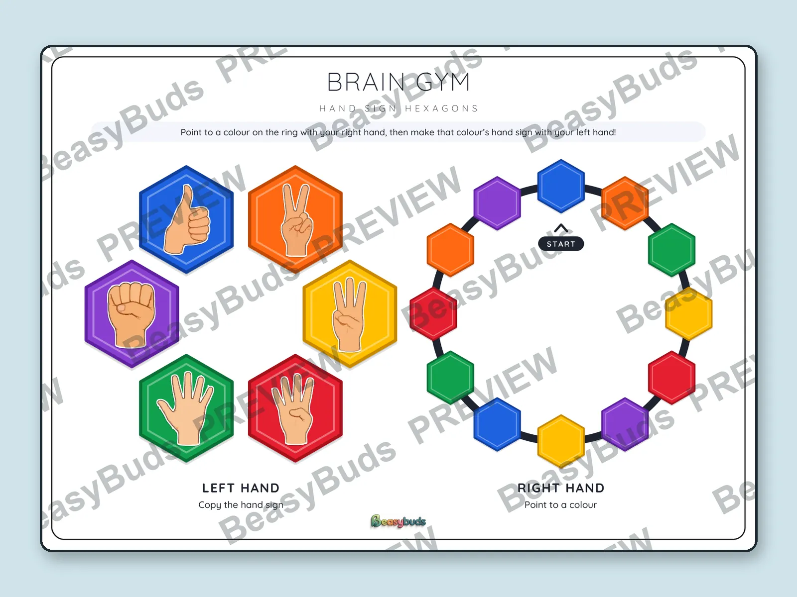 Hand Sign Hexagons: BeasyBuds A3 activity sheet preview