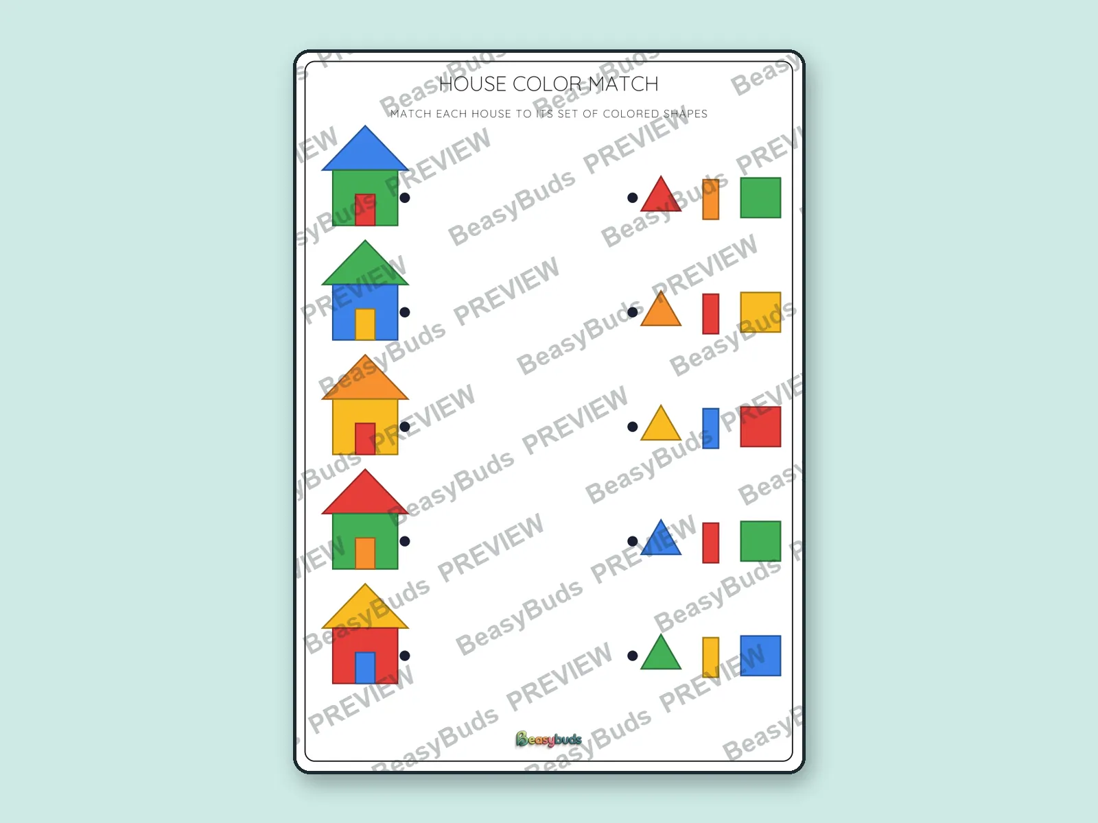 House Colour Match: BeasyBuds A4 activity sheet preview