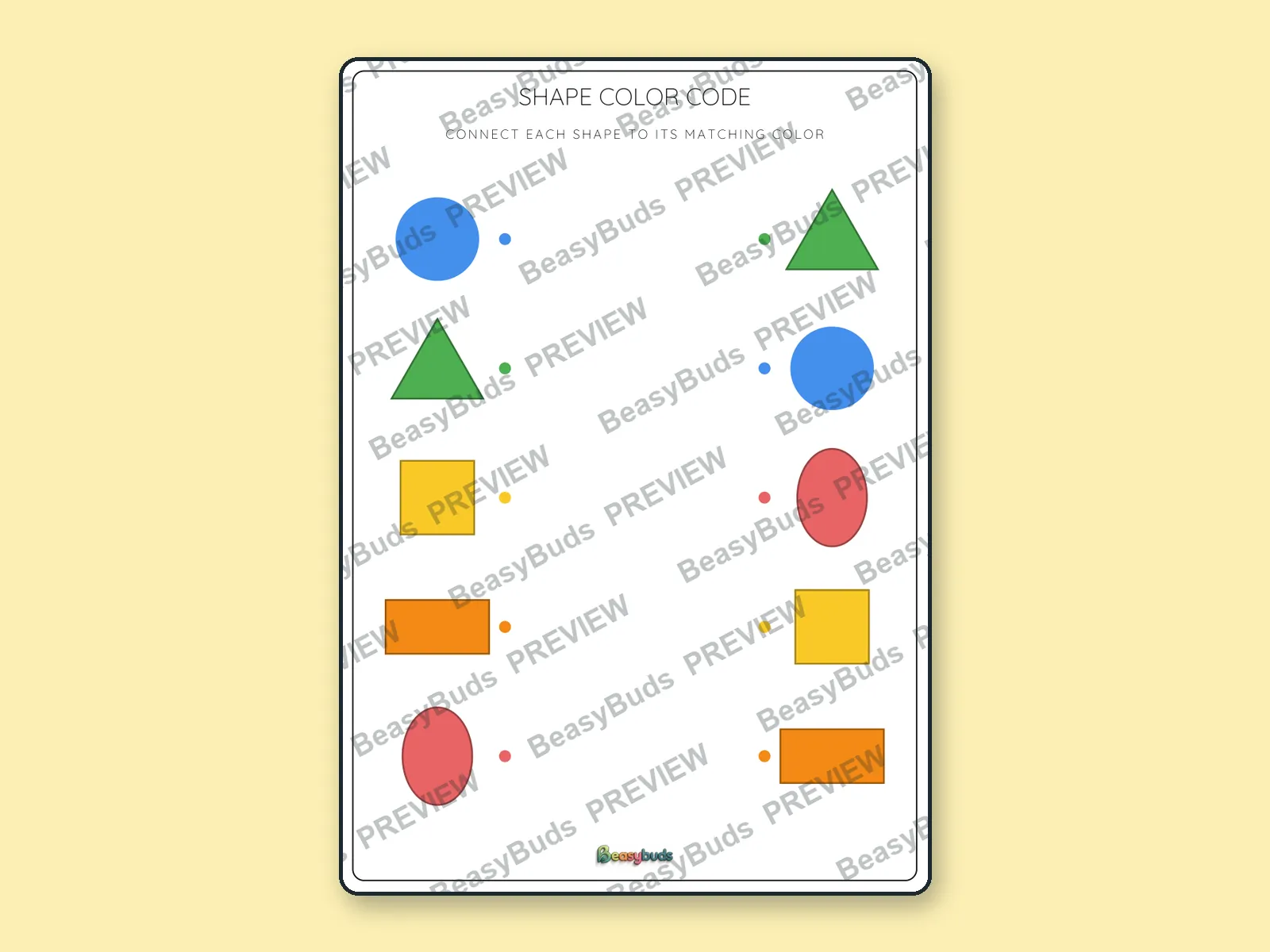 Shape Colour Code: BeasyBuds A4 activity sheet preview